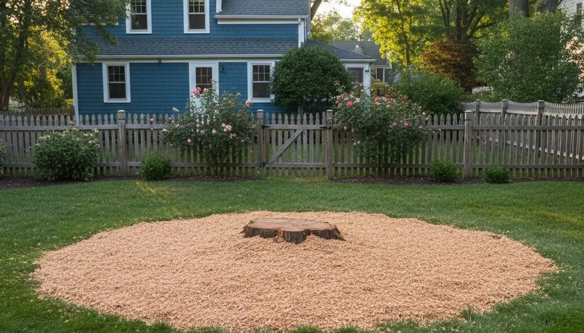 Finished stump grinding and yard restoration by professional tree service in Cambridge, MA