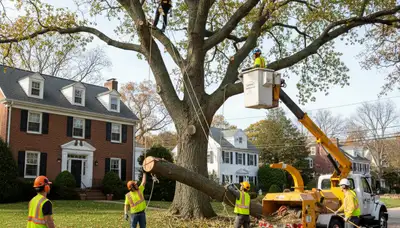 Arborists performing safe tree removal with pro equipment in Cambridge, MA